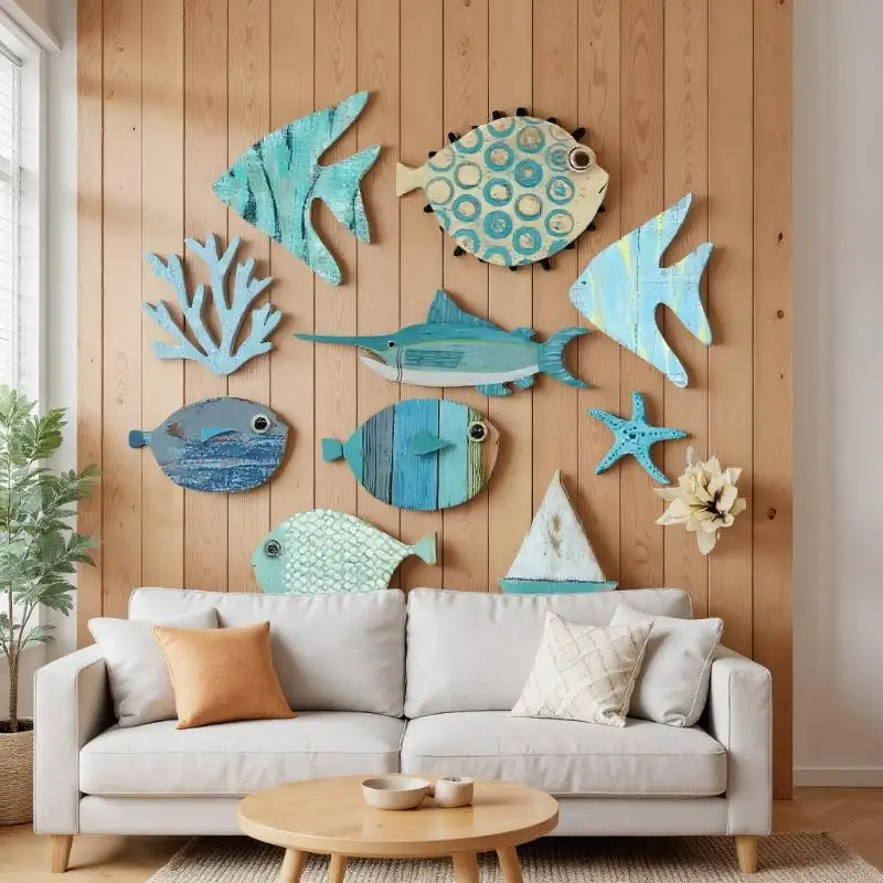 10pcs/set Fish Wall Decor Wood - огляд і ціна Jet Home Bathroom