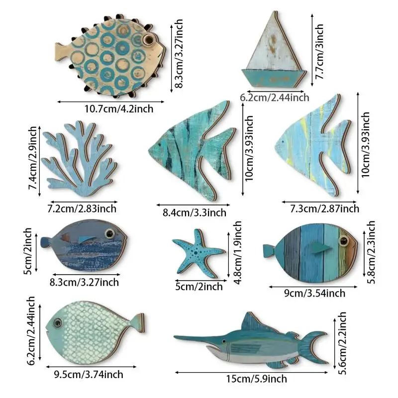 10pcs/set Fish Wall Decor Wood - огляд і ціна Jet Home Bathroom