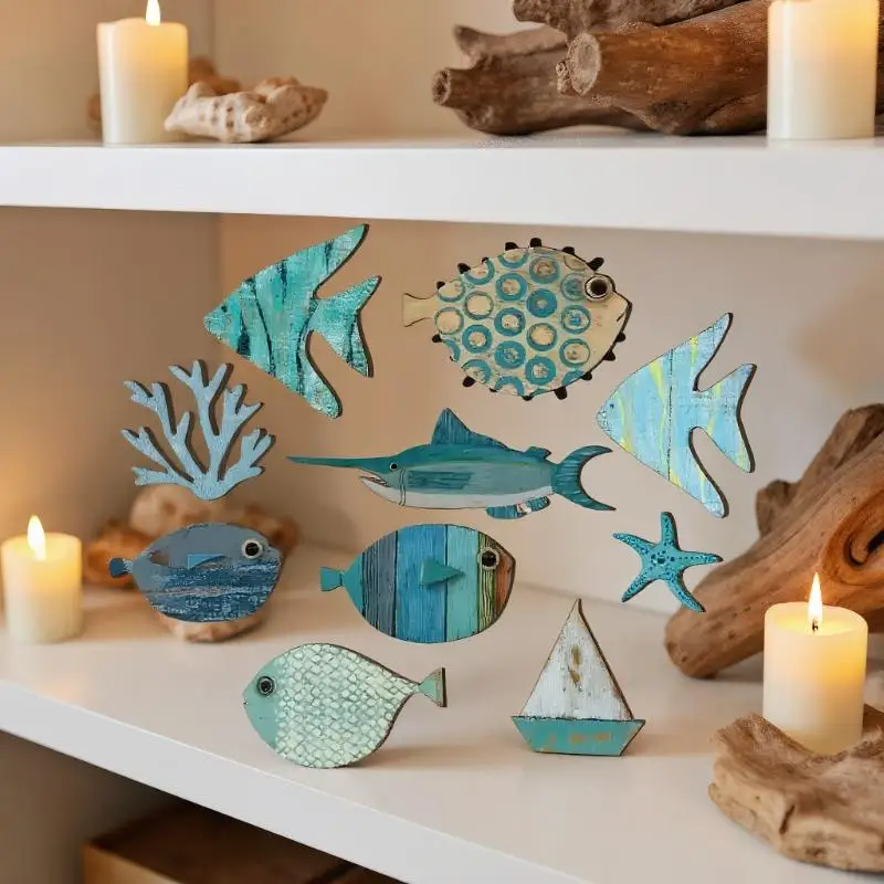 10pcs/set Fish Wall Decor Wood - огляд і ціна Jet Home Bathroom