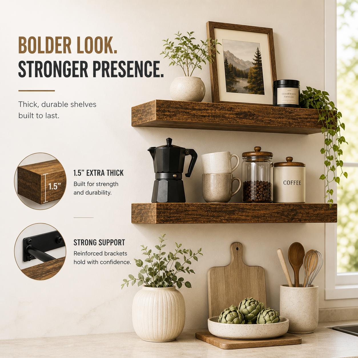 2Pcs Rustic Wood Floating Shel - огляд і ціна Home Bathroom Organizer