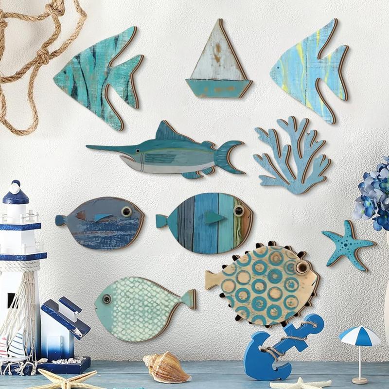 10pcs/set Fish Wall Decor Wood - огляд і ціна Jet Home Bathroom