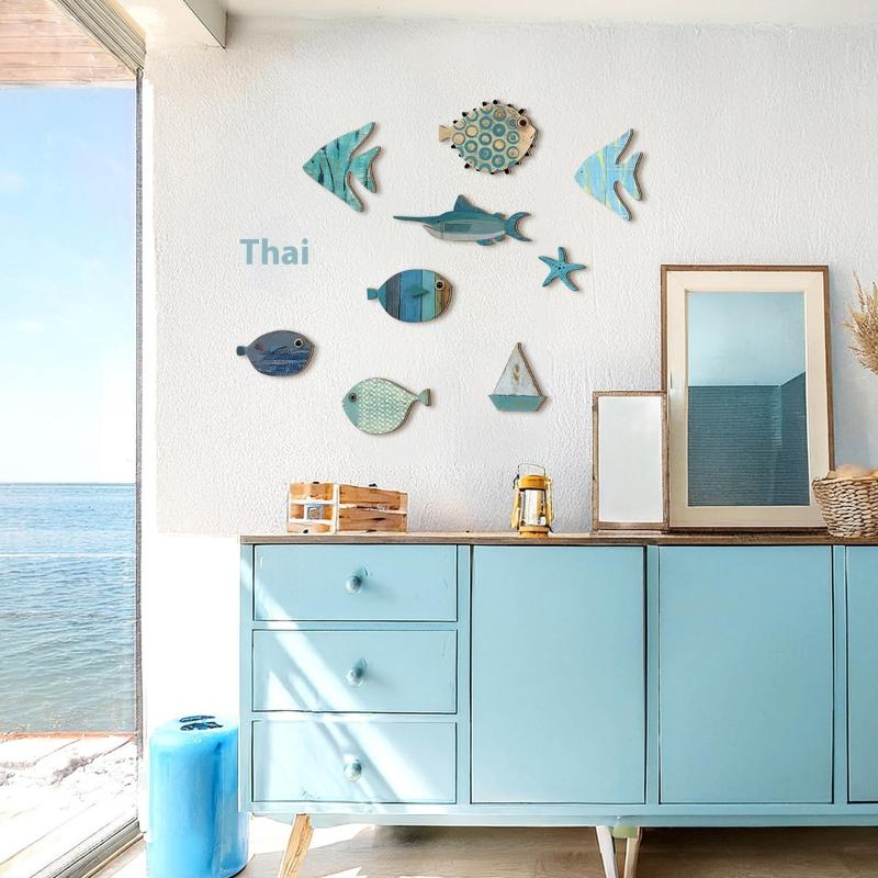 10pcs/set Fish Wall Decor Wood - огляд і ціна Jet Home Bathroom