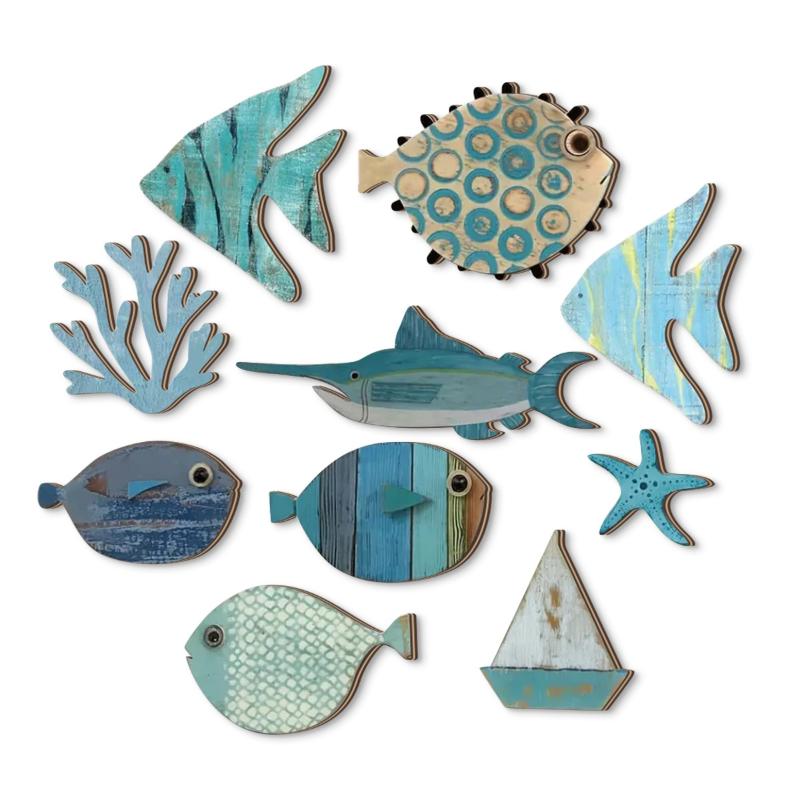 10pcs/set Fish Wall Decor Wood - огляд і ціна Jet Home Bathroom